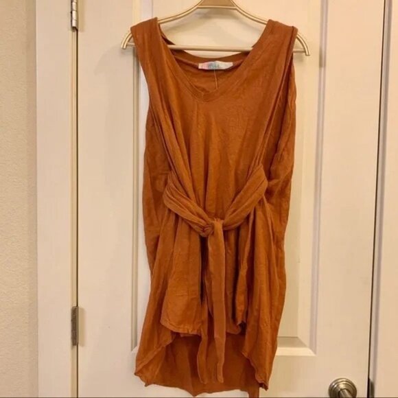 Free People Terracotta Burnt Orange Rust Breezy Tie-Front Tunic Dress - Picture 7 of 10